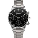 Montre - homme - quartz - cadran - rond - noir - bracelet - acier - inoxydable - bracelet ajustable
