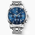 Montre homme chronographe lumineux �tanche multifonction sport bracelet en acier bleu classique