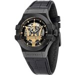 Montre pour homme - maserati - potenza - acier pvd noir - bracelet en peau - automatique