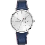 Montre homme data cadran argent� bracelet cuir bleu