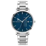 Montre homme data cadran bleu bracelet acier argent�