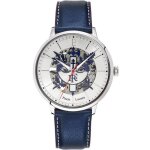 Montre homme �lys�e cadran argent� bracelet cuir bleu 20mm