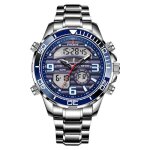 Montre homme led num�rique chronographe lumineux multifonction bracelet en acier argent �l�gant classique ...