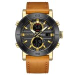 Montre homme led num�rique quartz cadran � double affichage chronographes lumineux bracelet en cuir �l�gant ...