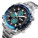 Montre homme de marque de luxe 2020 sport quartz acier etanche bleu num�rique et analogique double affichage ...