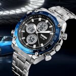 Montre hommes marque de luxe 2020 sport quartz acier etanche bleu numrique et analogique double affichage ...