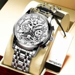 Montres hommes marque de luxe lumineux chronomtre tanche quartz date bracelet 2025 super argent