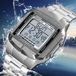 Montre homme luxe numérique chronomètre réveil sport étanche carré argent Montre homme luxe numérique chronomètre réveil sport étanche carré argent