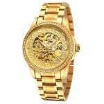 Montre homme mcanique automatique cadran squelette douze ttes de bte cool bracelet en acier dor