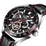 Montre homme m�canique automatique �tanche lumineux bracelet en cuir de marque noir classique sport afficher ...