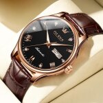 Montre homme m�canique automatique lumineux �tanche mode bracelet en cuir marron affichage du calendrier ...