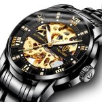 Montre homme mcanique automatique squelette remontoir acier etanche montres hommes creux chiffres romains ...
