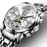 Montre homme m�canique automatique tourbillon calendrier �tanche lumineux acier inoxydable classique ...