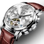 Montre homme m�canique automatique tourbillon calendrier �tanche lumineux cuir classique cadeaux de no�l ...