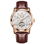 Montre homme multifonction mode chiffres romains chronographe automatique m�canique bracelet en cuir ...