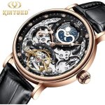 Montre homme noir mcanique squelette remontage automatique cuir etanche montres fond en verre chiffres ...