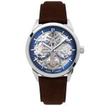 Montre homme pierre lannier monarck automatique - cadran squelette bleu - bracelet cuir marron 22mm