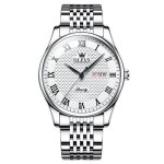Montre homme quartz mode affichage du calendrier �tanche chiffres romains bracelet en acier blanc luxe ...