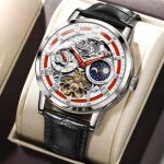 Montre homme de marque sport cadran squelette mode automatique mcanique bracelet en cuir multifonction ...