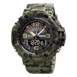 Montre homme sport militaire led num�rique analogique double affichage �tanche vert camouflage