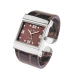 Montre - femme - jean patrick - bracelet - cuir - rev�tement - bordeaux - acier - inoxydable - ajustable ...