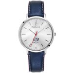 Montre homme �lys�e cadran argent� bracelet cuir bleu 18mm