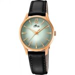 Montre - lotus - femme - acier dor rose - cuir noir - tanche 50m