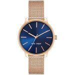 Montre - nine west - bracelet en maille - or rose / bleu marine - verre minral - femme