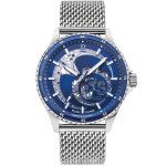 Montre - pierre lannier - 464c161 - automatique - cadran squelette bleu - bracelet acier milanais argent ...