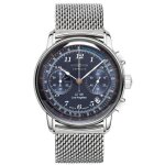 Montre - zeppelin - 7614m - 3 - analogique - cadran bleu - bracelet en acier inoxydable