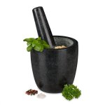Relaxdays mortier en granit avec pilon robuste pour �pices herbes mortier en pierre polie d. 13 cm 500 ...