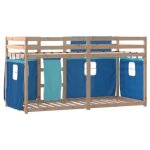 Lit superpos - mothinessto - dx801 - bois pin massif - rideaux bleu - 90x190 cm