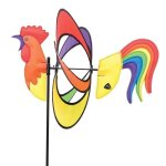 Moulin � vent coq paradise critters - invento - girouette en nylon et m�tal - blanc / vert / rouge