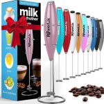Mousseur  lait lectrique  piles powerlix avec support en acier inoxydable rose clair
