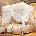 Moustiquaire rideau de lit � baldaquin - haopyou - luxe princesse - 4 c�t�s - polyester - blanc