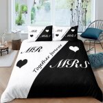Parure de lit - mouton maison deco - mr mrs coeurs ensemble toujours - noir blanc - microfibre - 220 ... Parure de lit - mouton maison deco - mr mrs coeurs ensemble toujours - noir blanc - microfibre - 220 ...