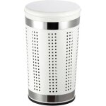 Msv panier  linge 46l avec couvercle coussin inox blanc