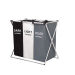 Mtevotx panier  linge pliable - 3 compartiments avec poigne - pour salle de bain blanchisserie maison ...