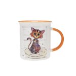 Mug avec des animaux - motif chat marron stylis - matire porcelaine fine - contenance 320ml