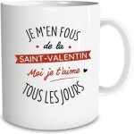 Mug - jour de fete - je men fous de la saint - valentin - c�ramique - blanc - cylindrique
