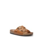 Mules en simili dot�es de deux brides avec boucles r�glables. semelle dentel�e et avec aspect li�ge. ...