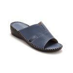 Mules extra - larges en cuir - pediconfort� - bleu - femme