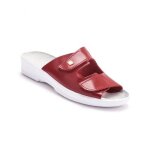 Mules extra - larges en cuir rouge  scratch - confort anatomique - femme