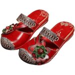 Mules femme fleurie compense  bout ferm style chinois plat plage piscine - marque - modle - rouge ...