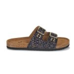 Mules femme - kaporal saturne - noir cuir - boucles sur le dessus - confortable