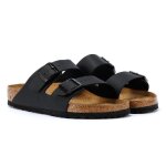 Mules homme en cuir noir birkenstock arizona bs - boucles rglables en mtal - fabriqu en allemagne