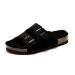 Mules homme ootda en cuir enduit avec double boucle et fond en polaire - noir