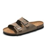 Mules homme ootda - cuir enduit - double boucle - loisirs extrieur intrieur - chameau