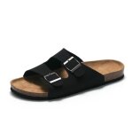 Mules homme ootda - cuir enduit - double boucle - noir