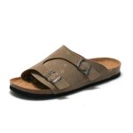 Mules homme ootday - double boucle - loisirs extrieur intrieur - cuir enduit - abricot